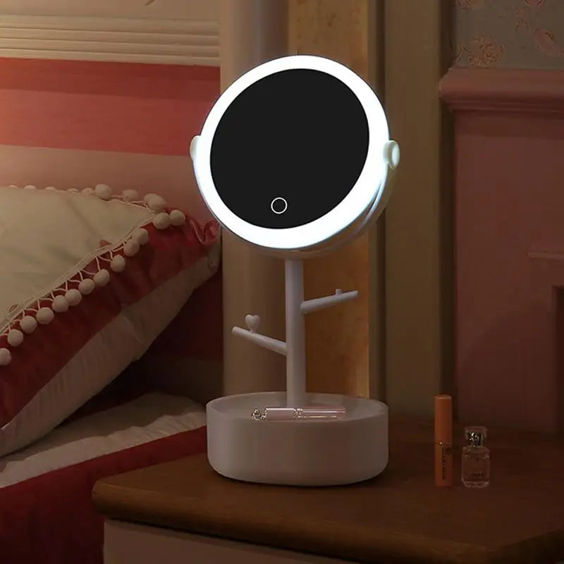 Ecoco Smart LED Light Cosmetic Makeup Mirror USB Touch Screen Home Desk Vanity 360° Pink - Home & Garden > Bathroom