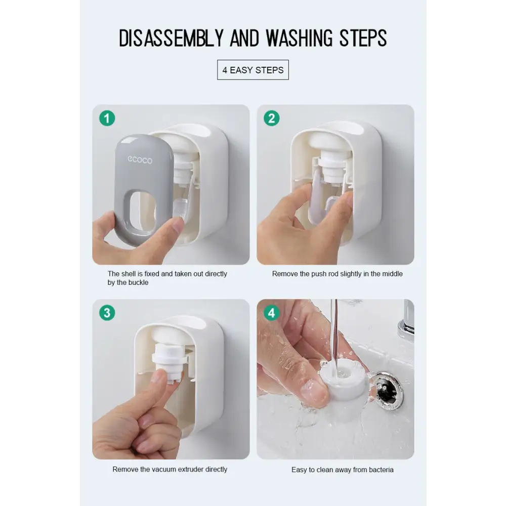 Ecoco Wall mount auto ands Free Toothpaste Dispenser Automatic Toothpaste Squeezer Bathroom Toothpaste Holder Grey