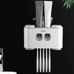 Ecoco Wall-Mounted Toothbrush Holder with 2 Toothpaste Dispensers 4 Cups and 5 Toothbrush Slots Toiletries Bathroom