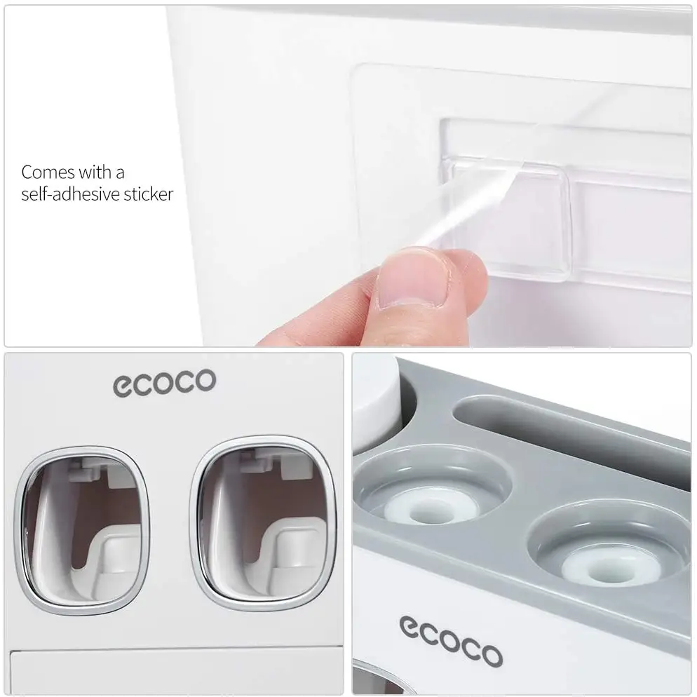 Ecoco Wall-Mounted Toothbrush Holder with 2 Toothpaste Dispensers 4 Cups and 5 Toothbrush Slots Toiletries Bathroom