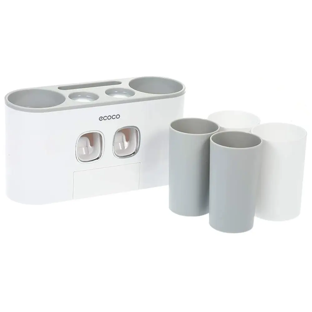 Ecoco Wall-Mounted Toothbrush Holder with 2 Toothpaste Dispensers 4 Cups and 5 Toothbrush Slots Toiletries Bathroom