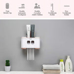 Ecoco Wall-Mounted Toothbrush Holder with 2 Toothpaste Dispensers 4 Cups and 5 Toothbrush Slots Toiletries Bathroom