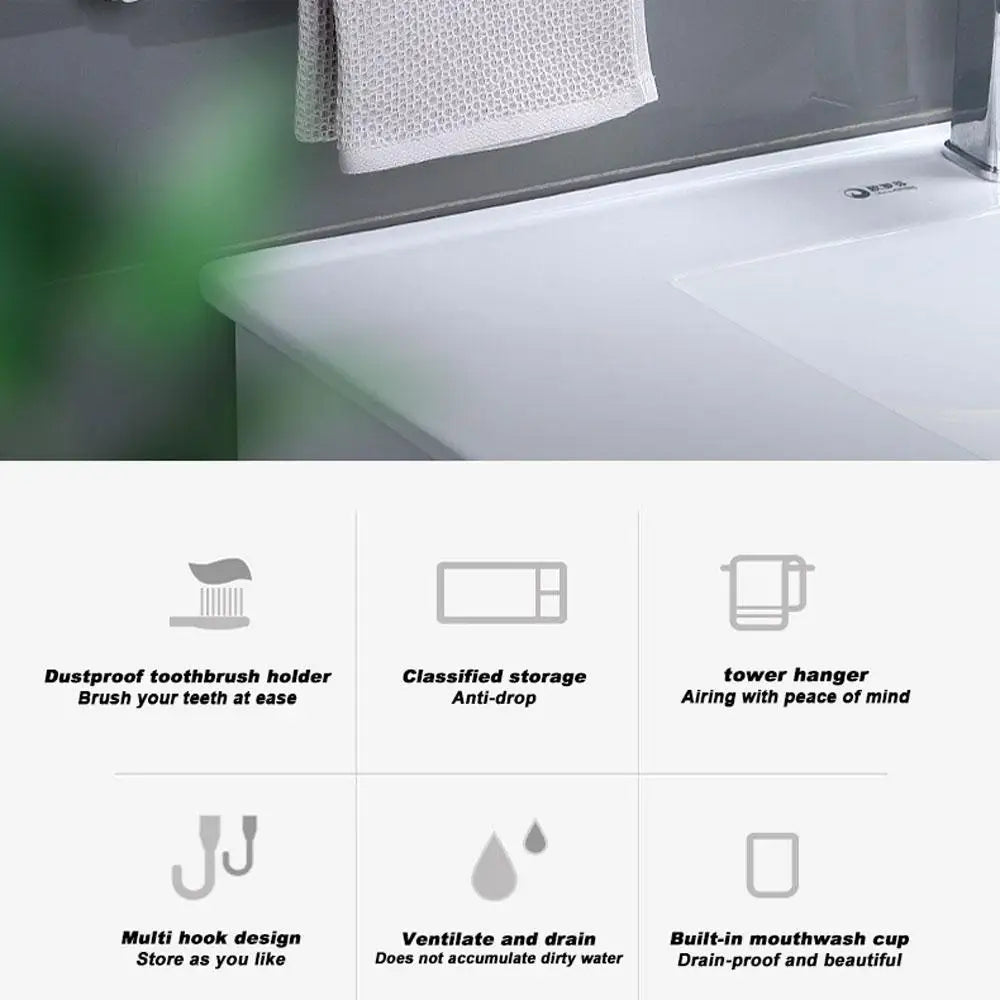 Ecoco Wall-Mounted Toothbrush Holder with 4 Cups and 4 Toothbrush Slots Toiletries Bathroom Storage Rack Black - Home &