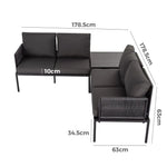 Eden 4-Seater Outdoor Lounge Set with Coffee Table in Black-Stylish Textile and Rope Design - Furniture > Outdoor