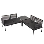 Eden 4-Seater Outdoor Lounge Set with Coffee Table in Black-Stylish Textile and Rope Design - Furniture > Outdoor