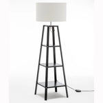 Eiffel 3 Tier Natural Wood Floor Lamp w/ Storage Shelves + Off White Linen Shade - Home & Garden > Lighting > Floor