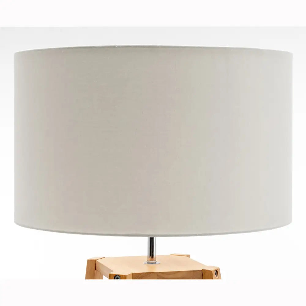 Eiffel 3 Tier Natural Wood Floor Lamp w/ Storage Shelves + Off White Linen Shade - Home & Garden > Lighting > Floor