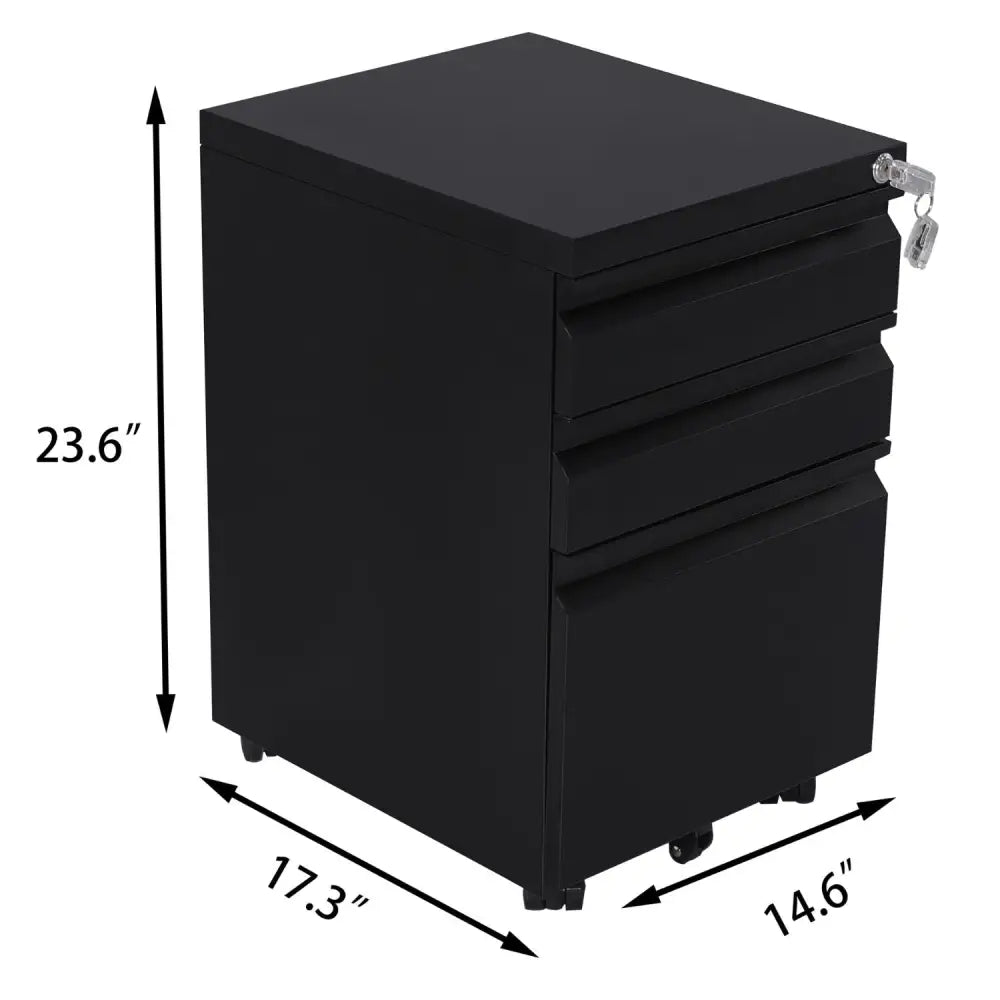 EKKIO 3 Drawer Mobile File Cabinet with Lock (Black) EK-FCD-100-XM - Furniture > Office