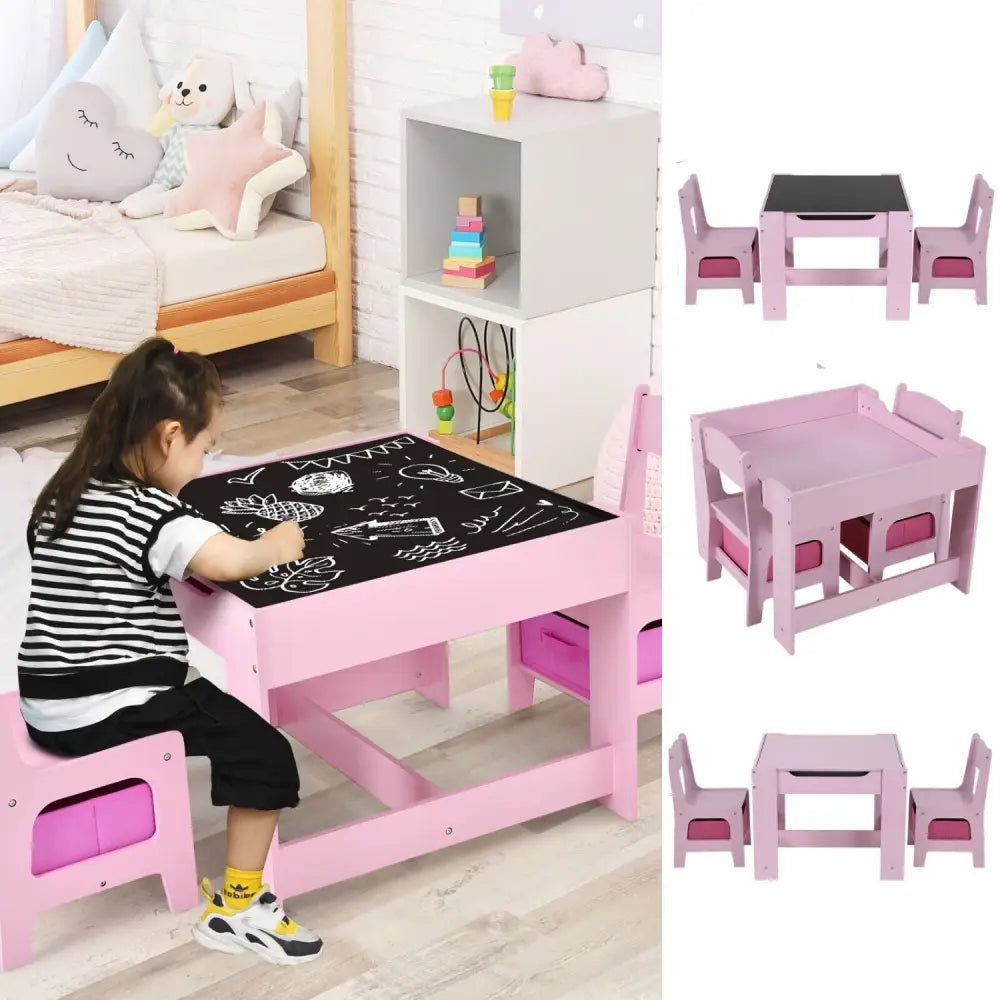 EKKIO 3PCS Kids Table and Chairs Set with Black Chalkboard (Pink) EK-KTCS-101-RHH - Baby & Kids > Kid’s Furniture