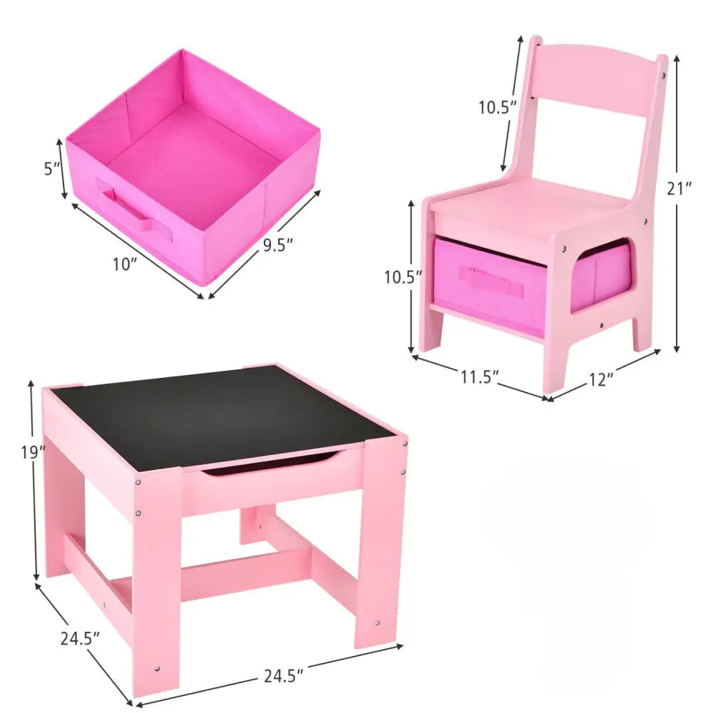 EKKIO 3PCS Kids Table and Chairs Set with Black Chalkboard (Pink) EK-KTCS-101-RHH - Baby & Kids > Kid’s Furniture