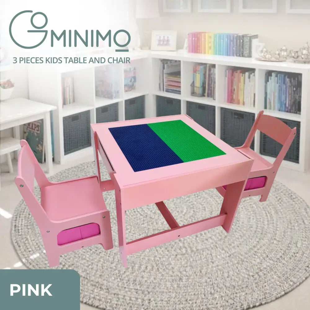 EKKIO 3PCS Kids Table with Lego Baseplate and Chairs Set with Black Chalkboard (Pink) EK-KTCS-105-RHH - Baby & Kids >