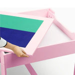 EKKIO 3PCS Kids Table with Lego Baseplate and Chairs Set with Black Chalkboard (Pink) EK-KTCS-105-RHH - Baby & Kids >