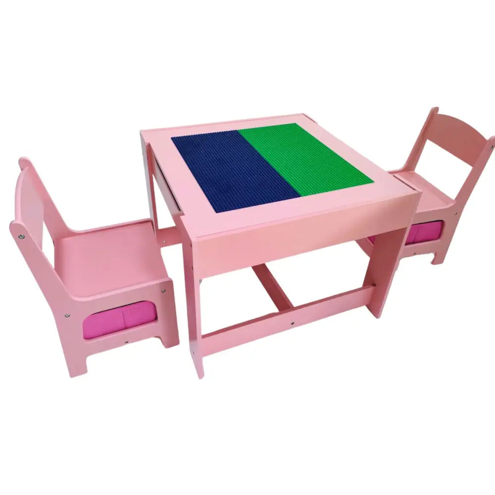 EKKIO 3PCS Kids Table with Lego Baseplate and Chairs Set with Black Chalkboard (Pink) EK-KTCS-105-RHH - Baby & Kids >