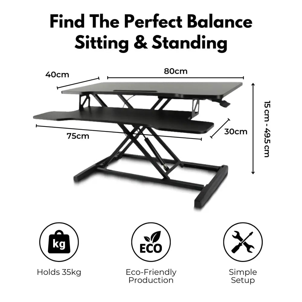 EKKIO Adjustable Standing Desk Riser with Gas Spring (Black) EK-DSR-100-MS - Furniture > Office