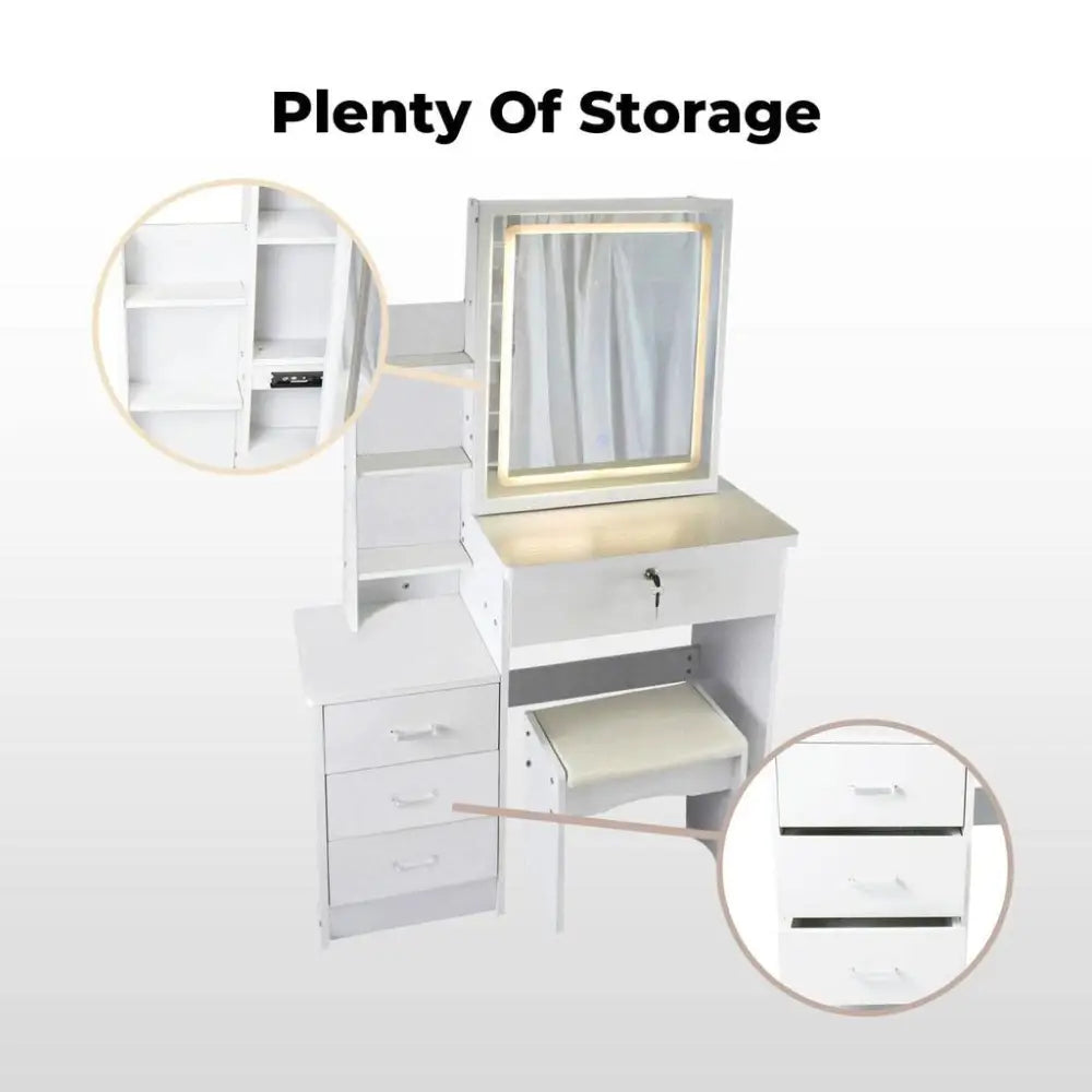EKKIO Dressing Table White LED Mirror + Stool EK-DT-100-LD - Furniture > Living Room