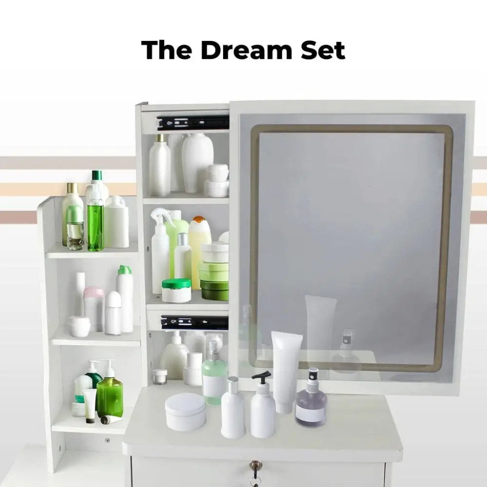 EKKIO Dressing Table White LED Mirror + Stool EK-DT-100-LD - Furniture > Living Room