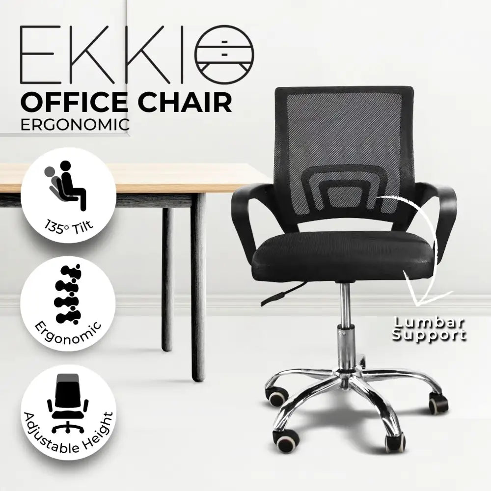 EKKIO Ergonomic Office Chair with Breathable Mesh Design and Lumbar Back Support (Black) EK-OC-104-JF - Furniture >