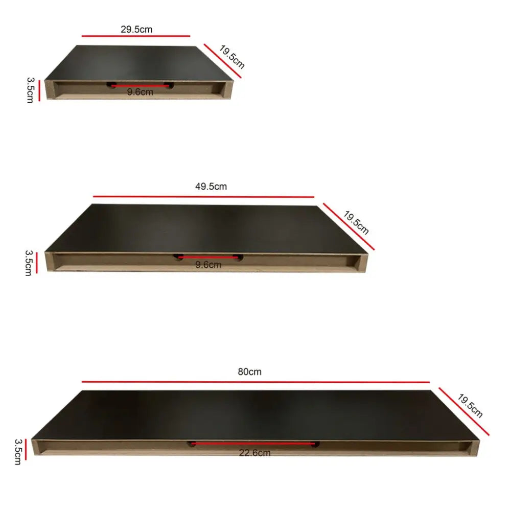 Ekkio Floating Shelf Set of 3 Black EK-WS-100-SH - Furniture > Office