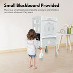 EKKIO Folding Kitchen Kids Step Stool with Chalkboard- Saturn Moon Square and Star Shape Design (White) EK-KSS-100-LFA