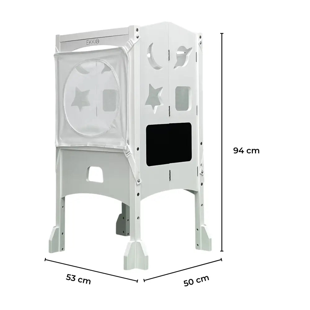 EKKIO Folding Kitchen Kids Step Stool with Chalkboard- Saturn Moon Square and Star Shape Design (White) EK-KSS-100-LFA