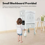 EKKIO Folding Kitchen Kids Step Stool with Chalkboard- Saturn Moon Square and Star Shape Design (White) (Without Toy)