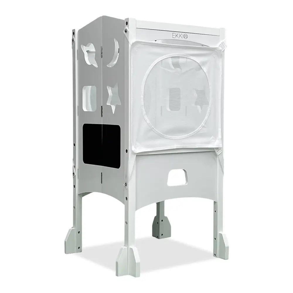 EKKIO Folding Kitchen Kids Step Stool with Chalkboard- Saturn Moon Square and Star Shape Design (White) EK-KSS-100-LFA