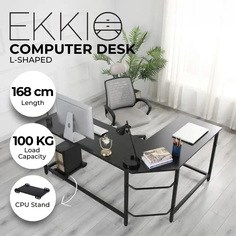 EKKIO L-Shaped Corner Computer Desk with CPU Stand (Black) EK-CD-101-LR - Furniture > Office
