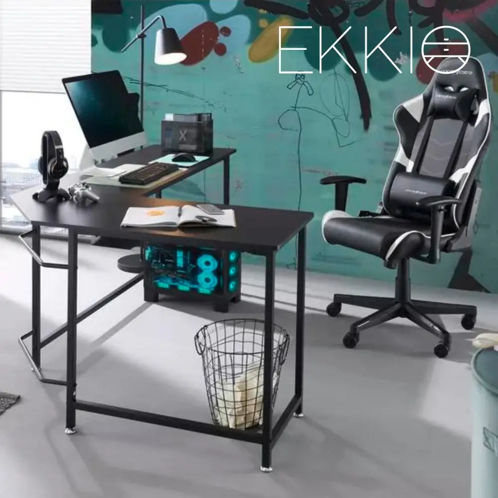 EKKIO L-Shaped Corner Computer Desk with CPU Stand (Black) EK-CD-101-LR - Furniture > Office