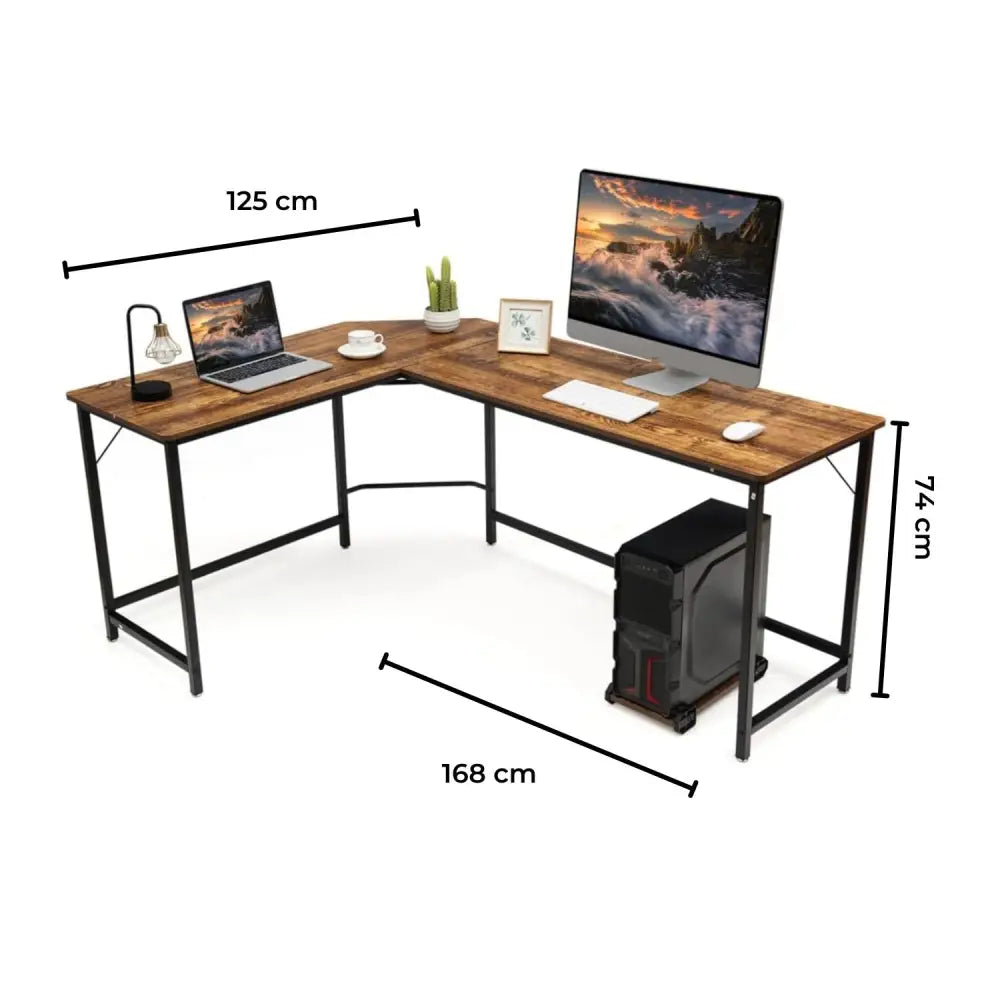EKKIO L-Shaped Corner Computer Desk with CPU Stand (Brown) EK-CD-102-LR - Furniture > Office