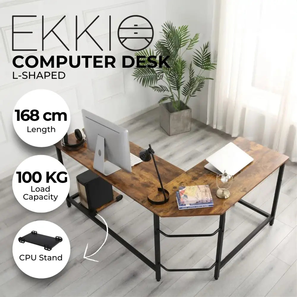 EKKIO L-Shaped Corner Computer Desk with CPU Stand (Brown) EK-CD-102-LR - Furniture > Office