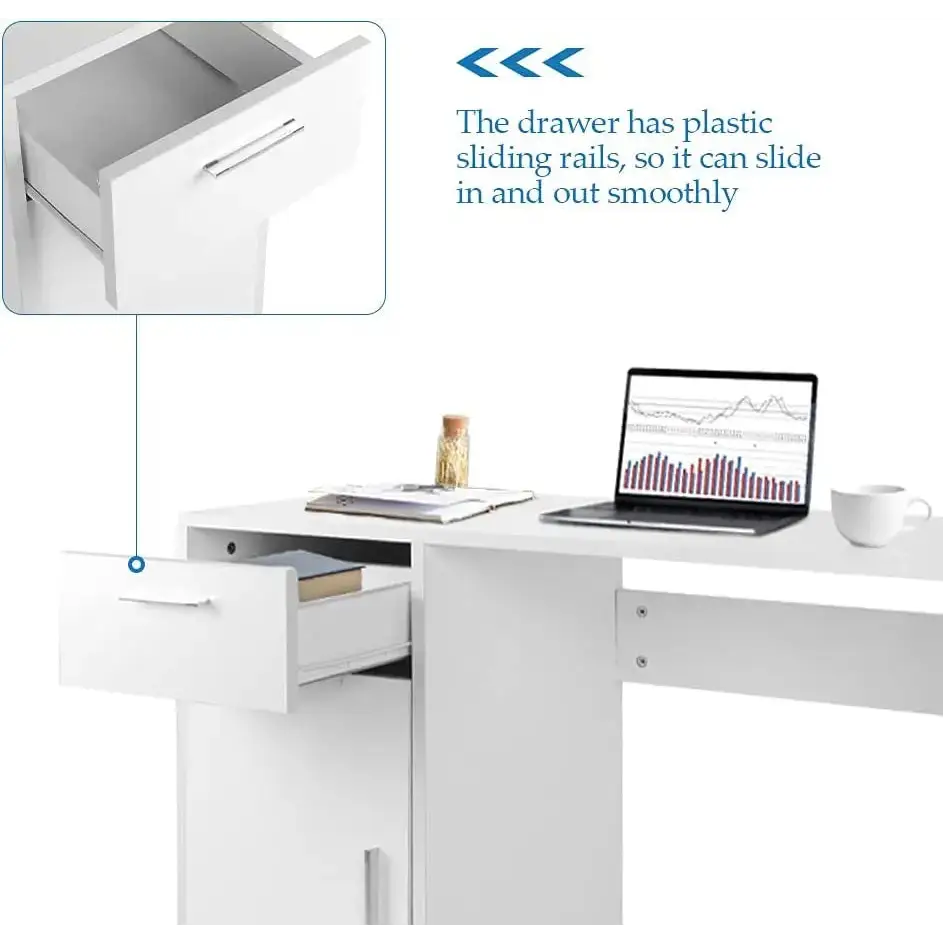 EKKIO Office Computer Desk with 1 Drawer (White) EK-CD-100-LD - Furniture > Office