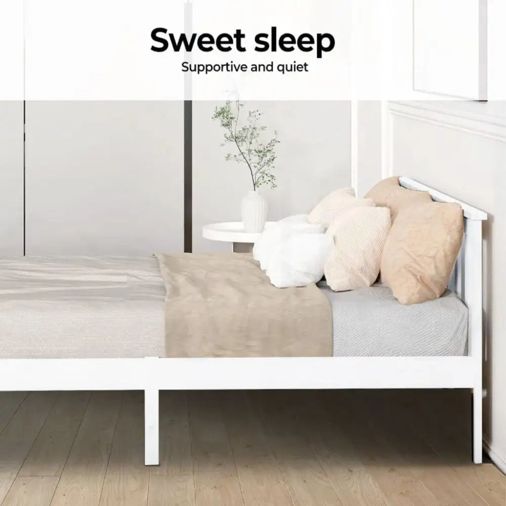 EKKIO Single Wooden Bed Frame (White) EK-WBF-100-HH - Furniture > Bedroom
