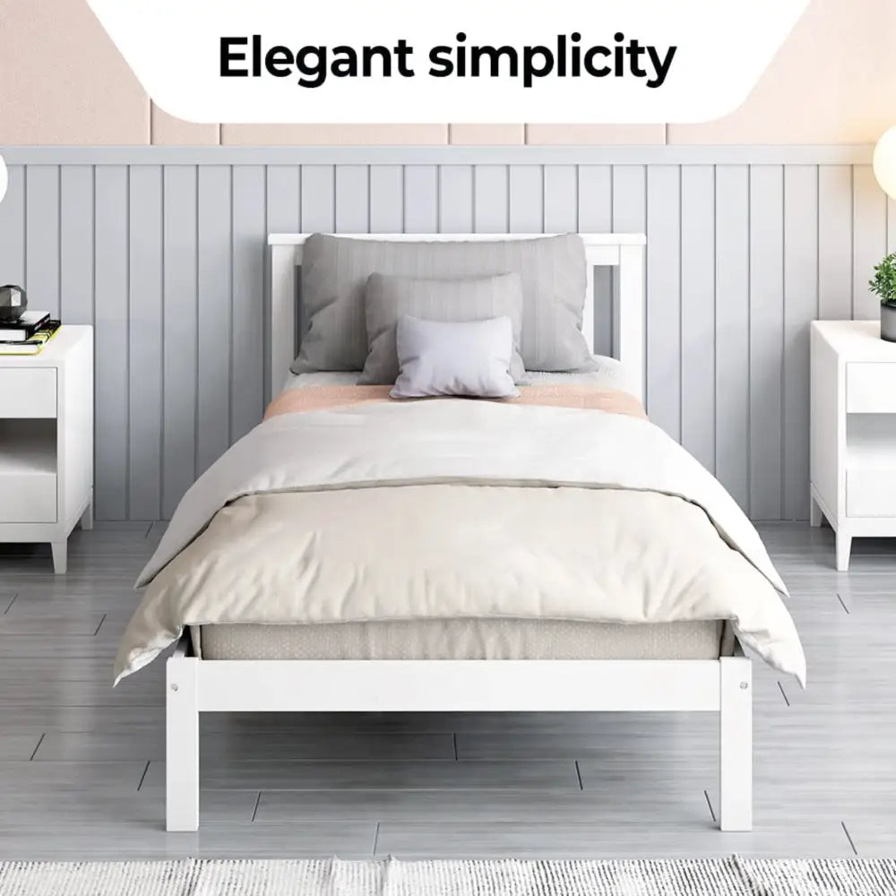 EKKIO Single Wooden Bed Frame (White) EK-WBF-100-HH - Furniture > Bedroom