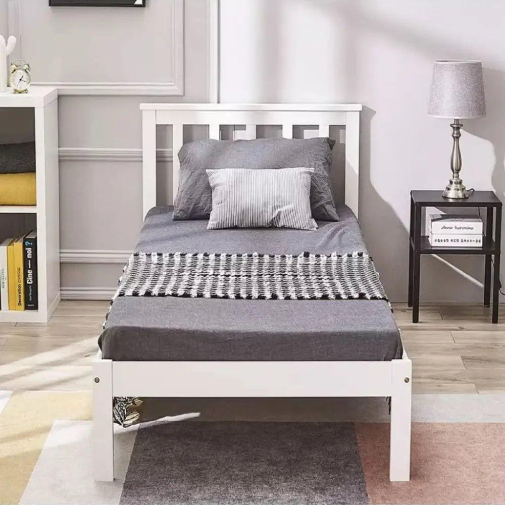 EKKIO Single Wooden Bed Frame (White) EK-WBF-100-HH - Furniture > Bedroom