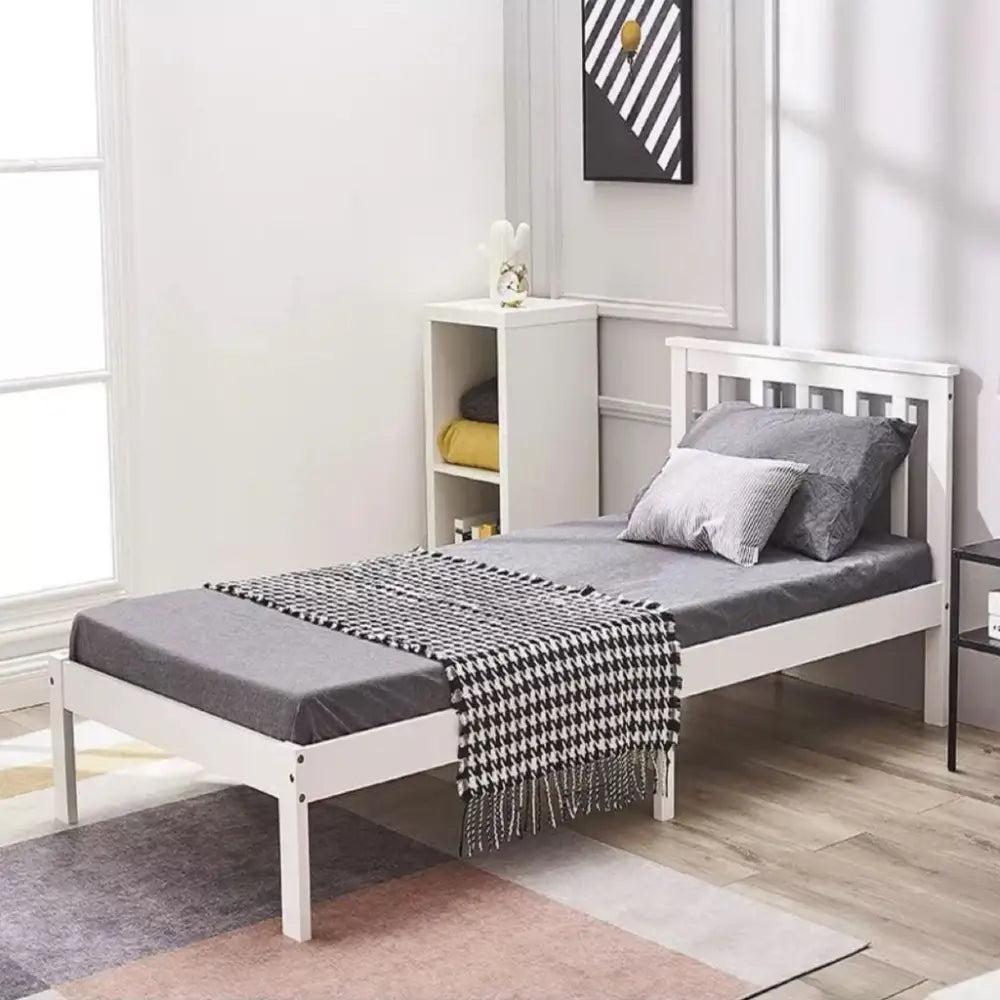 EKKIO Single Wooden Bed Frame (White) EK-WBF-100-HH - Furniture > Bedroom