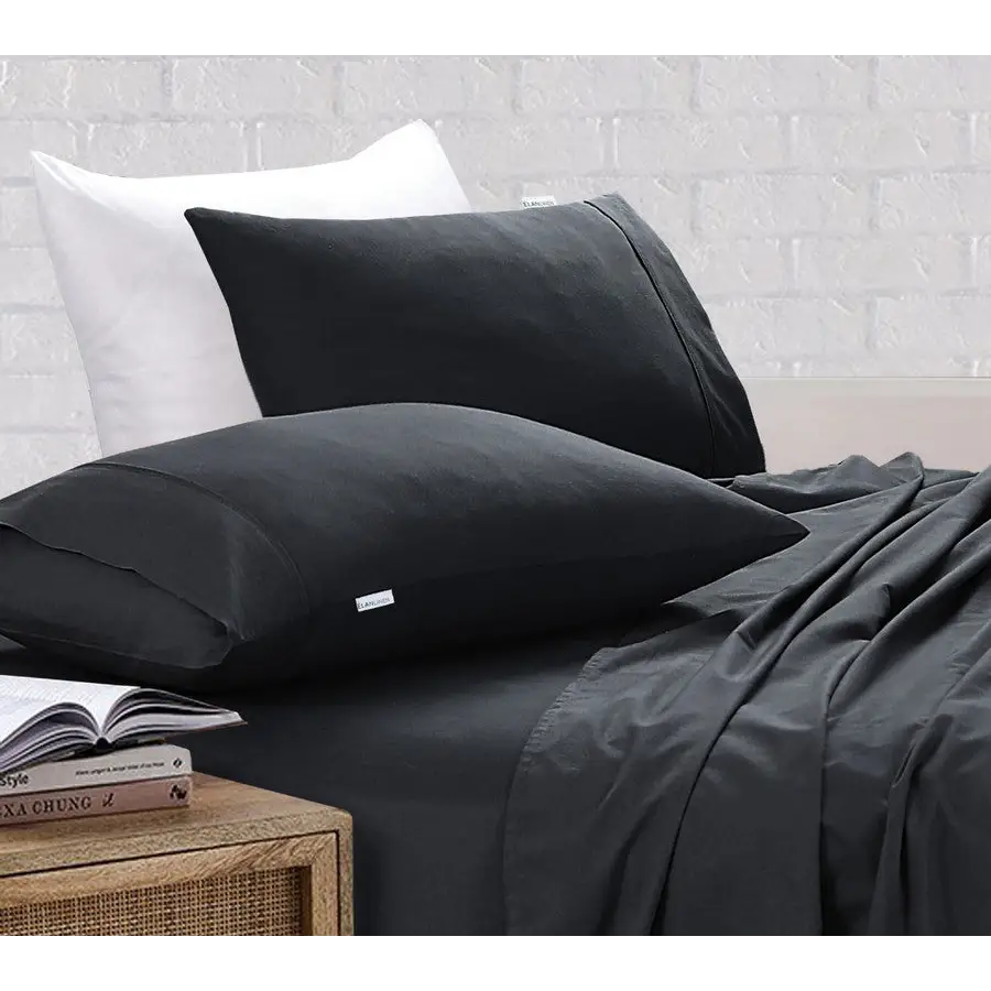 Elan Linen 100% Egyptian Cotton Vintage Washed 500TC Charcoal Single Bed Sheets Set - Home & Garden > Bedding