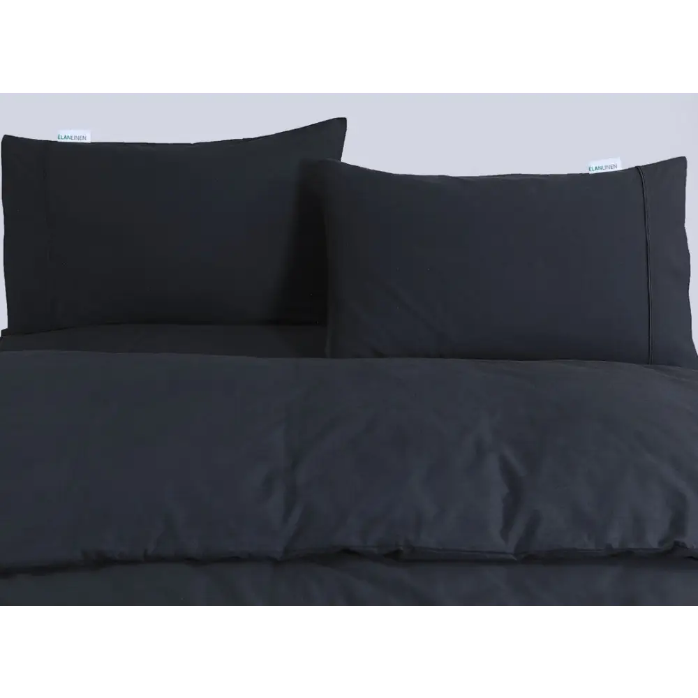 Elan Linen 100% Egyptian Cotton Vintage Washed 500TC Charcoal Super King Quilt Cover Set - Home & Garden > Bedding