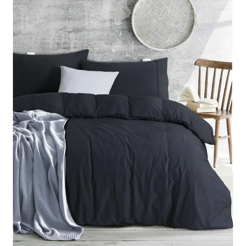 Elan Linen 100% Egyptian Cotton Vintage Washed 500TC Charcoal Super King Quilt Cover Set - Home & Garden > Bedding
