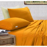 Elan Linen 100% Egyptian Cotton Vintage Washed 500TC Mustard Single Bed Sheets Set - Home & Garden > Bedding