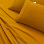 Elan Linen 100% Egyptian Cotton Vintage Washed 500TC Mustard Single Bed Sheets Set - Home & Garden > Bedding