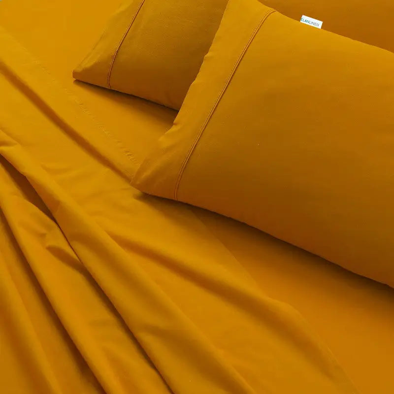 Elan Linen 100% Egyptian Cotton Vintage Washed 500TC Mustard Single Bed Sheets Set - Home & Garden > Bedding