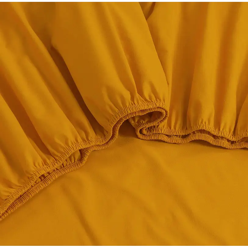 Elan Linen 100% Egyptian Cotton Vintage Washed 500TC Mustard Single Bed Sheets Set - Home & Garden > Bedding