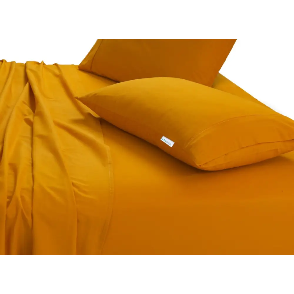 Elan Linen 100% Egyptian Cotton Vintage Washed 500TC Mustard Single Bed Sheets Set - Home & Garden > Bedding