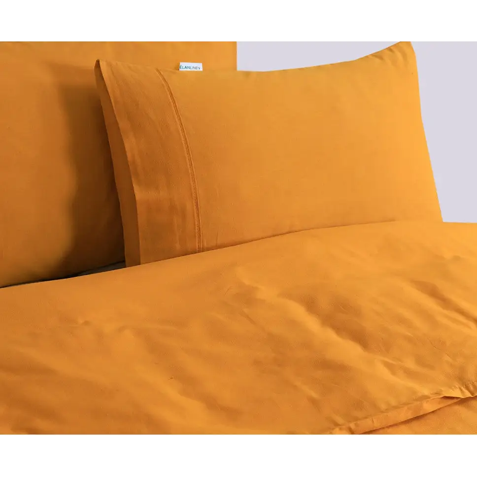 Elan Linen 100% Egyptian Cotton Vintage Washed 500TC Mustard Super King Quilt Cover Set - Home & Garden > Bedding