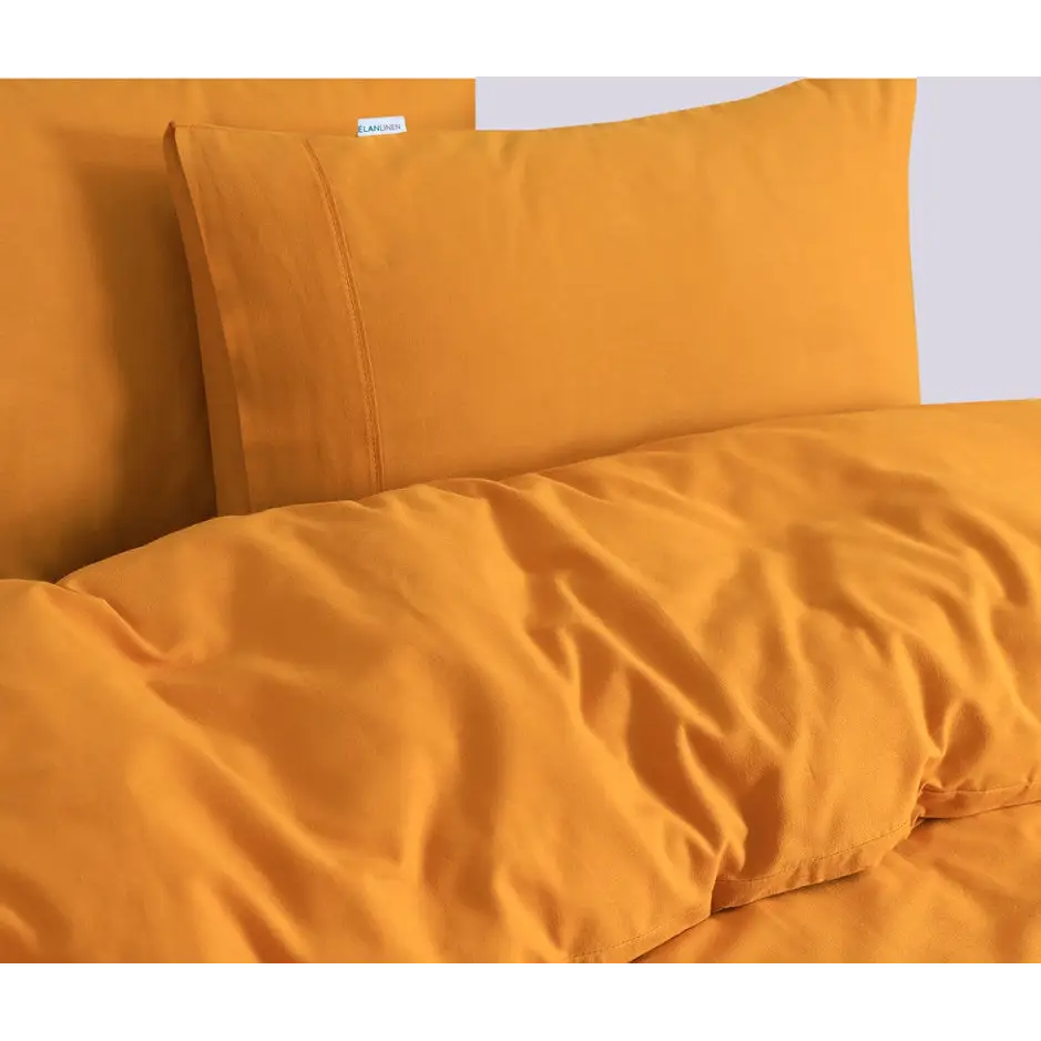 Elan Linen 100% Egyptian Cotton Vintage Washed 500TC Mustard Super King Quilt Cover Set - Home & Garden > Bedding