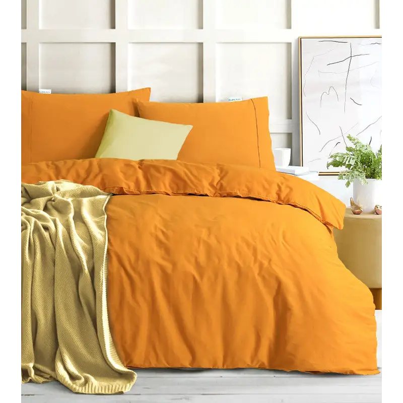 Elan Linen 100% Egyptian Cotton Vintage Washed 500TC Mustard Super King Quilt Cover Set - Home & Garden > Bedding