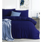 Elan Linen 100% Egyptian Cotton Vintage Washed 500TC Navy Blue Double Quilt Cover Set - Home & Garden > Bedding