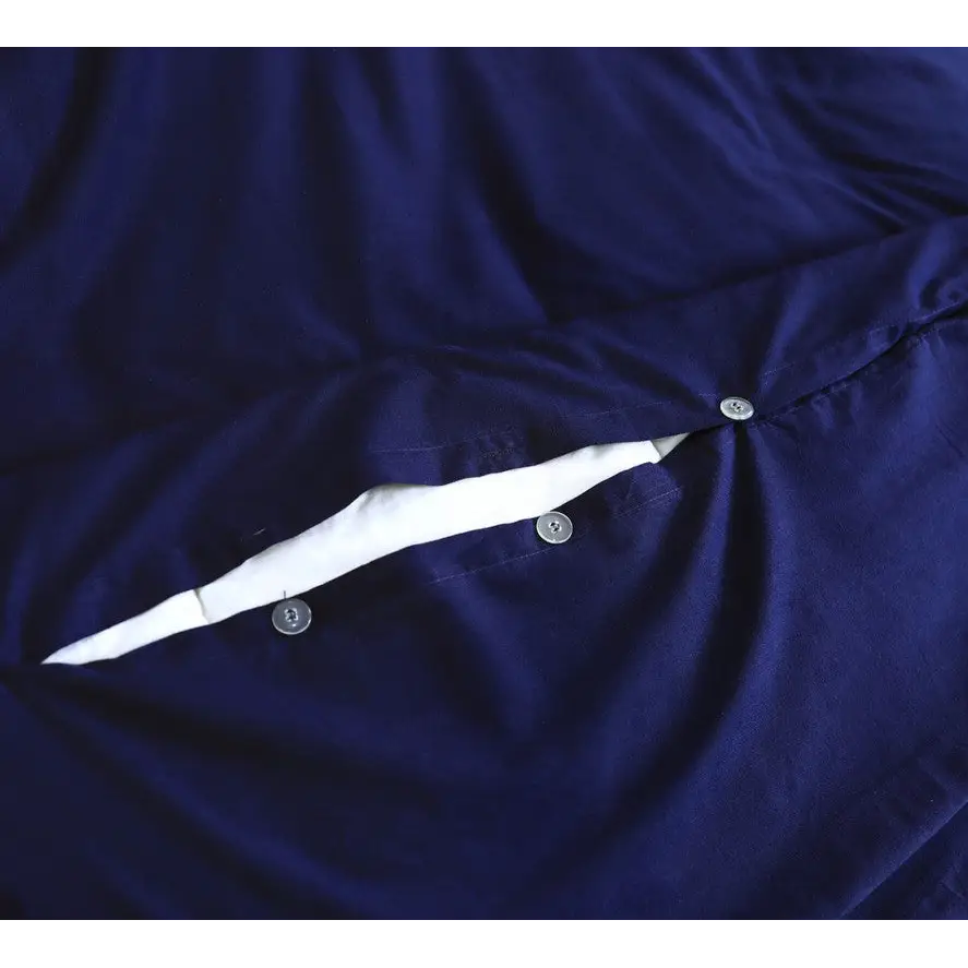 Elan Linen 100% Egyptian Cotton Vintage Washed 500TC Navy Blue Double Quilt Cover Set - Home & Garden > Bedding