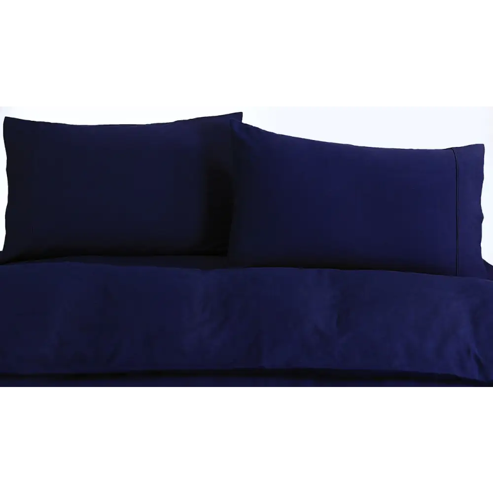Elan Linen 100% Egyptian Cotton Vintage Washed 500TC Navy Blue Double Quilt Cover Set - Home & Garden > Bedding
