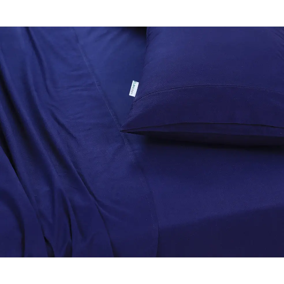 Elan Linen 100% Egyptian Cotton Vintage Washed 500TC Navy Blue Queen Bed Sheets Set - Home & Garden > Bedding
